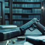 A Handgun Sits on A Lawyer’s Desk, with Legal Books in The Background, Highlighting the Work of Chicago Wrongful Death Attorneys in Gun Cases