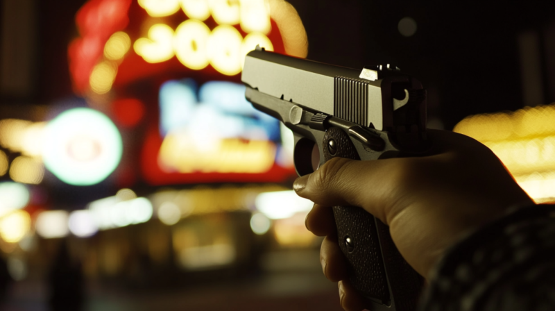 A Person Holding a Handgun in Front of A Casino in Indiana