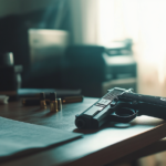 A Handgun and Bullets Are Laid out On a Desk, Symbolizing Potential Legal Issues Related to Gun Possession Charges After a DUI Arrest in Glendale