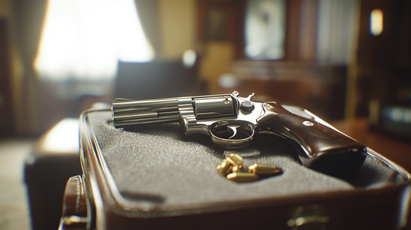 Silver Revolver on A Case with Bullets Beside It