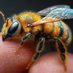 Bee perched on a human finger