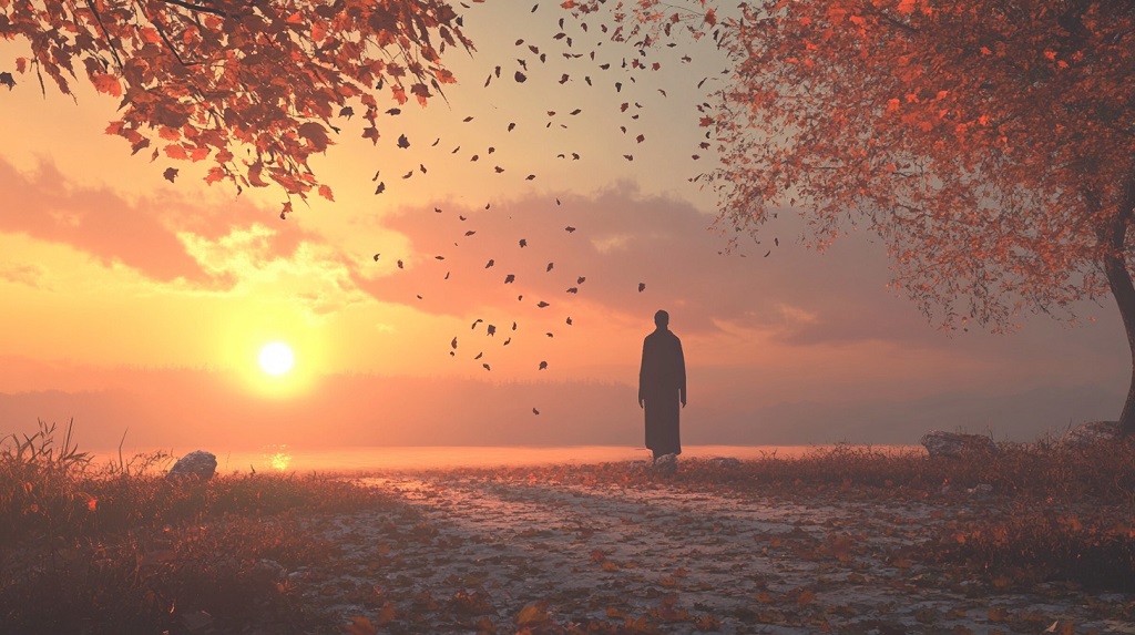 Person standing at a crossroads in nature