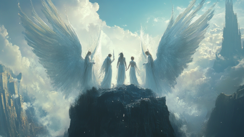 A Group of Angelic Figures Standing Together in The Sky