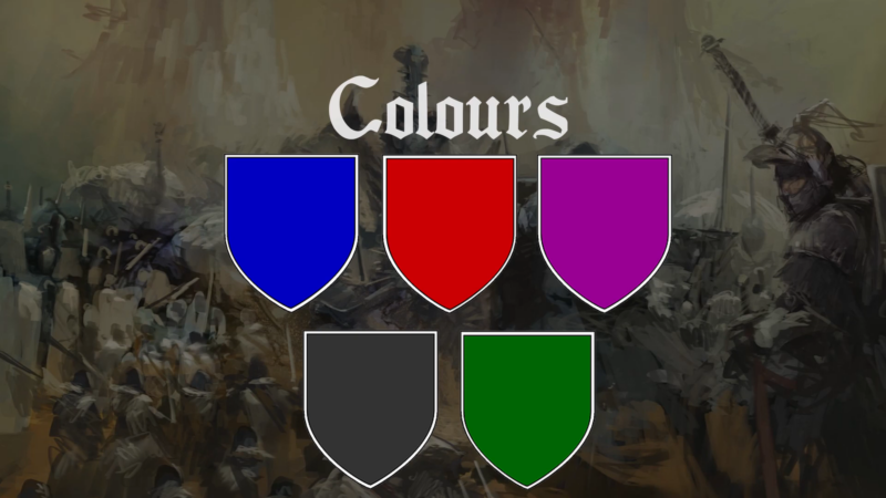 Various Colored Shields Representing Different Spiritual Meanings in Heraldry