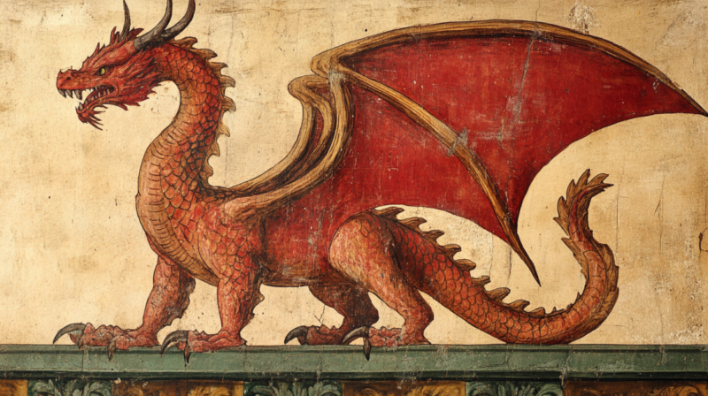 Painting of A Red Dragon, Commonly Used in Heraldry