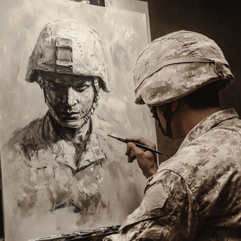 soldier painting his portrait